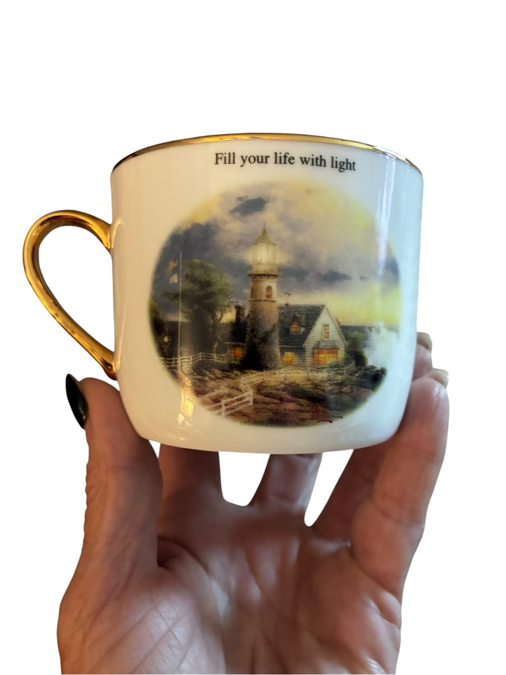 Thomas Kinkade White and Gold Lighthouse Teacup